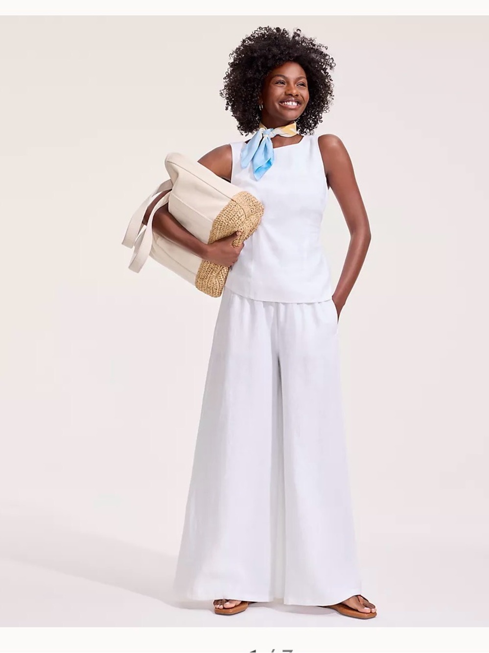 Lands' End Wide-Leg Linen Pants in White